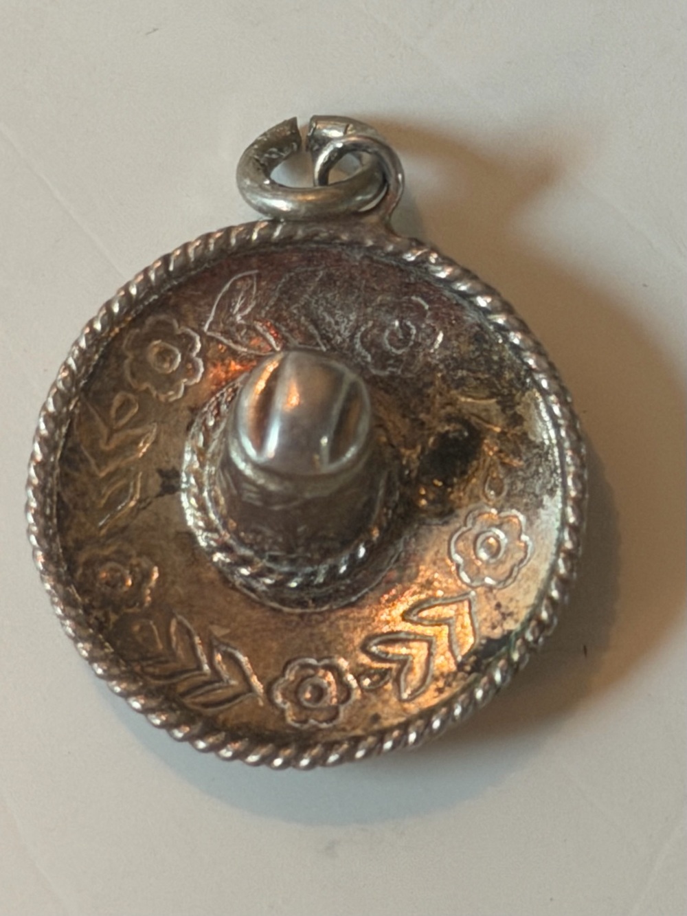 Sterling Silver Vintage Floral Sombrero Charm Pendant
